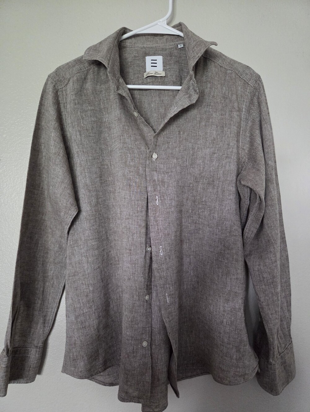 Men's Casual Button-Down Shirt - Taupe Linen Blend